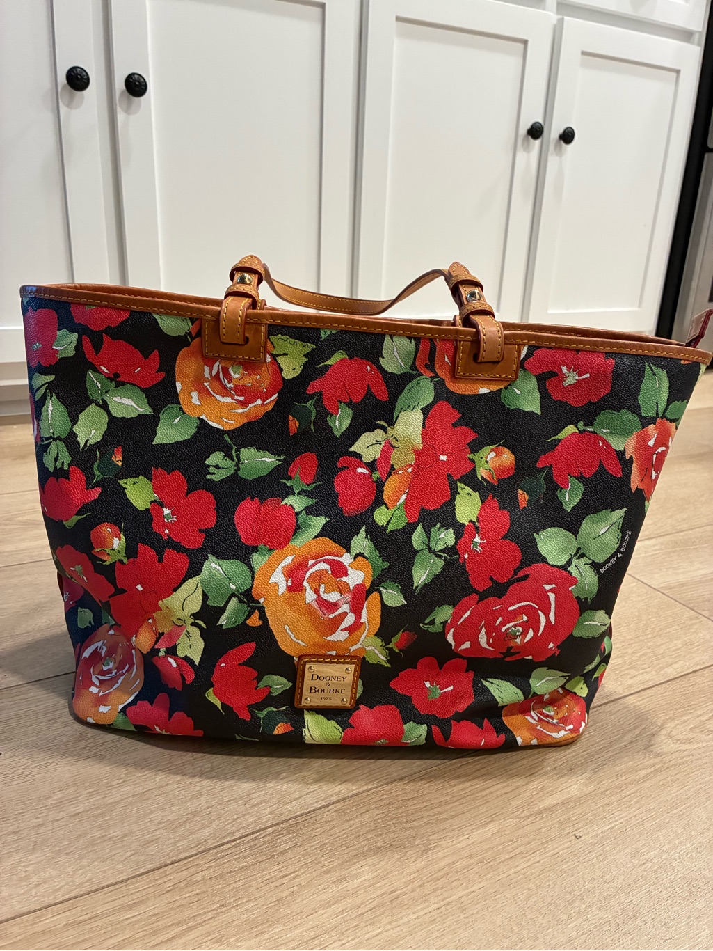 Dooney & Bourke Rose Garden Collection Black Red Leather Tote Bag